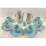 Vintage POOLE POTTERY coffee service in dove grey with powder blue interior to include a conch
