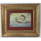 An original oil on board, A Baby by Alison Thornton-Cooper in gilt frame size 50x42cm, visible