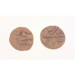 QUITE RARE! INDIA COCHIN YELLOW GOLD FANHAM c1795-1850 - two tiny antique coins - dimensions of
