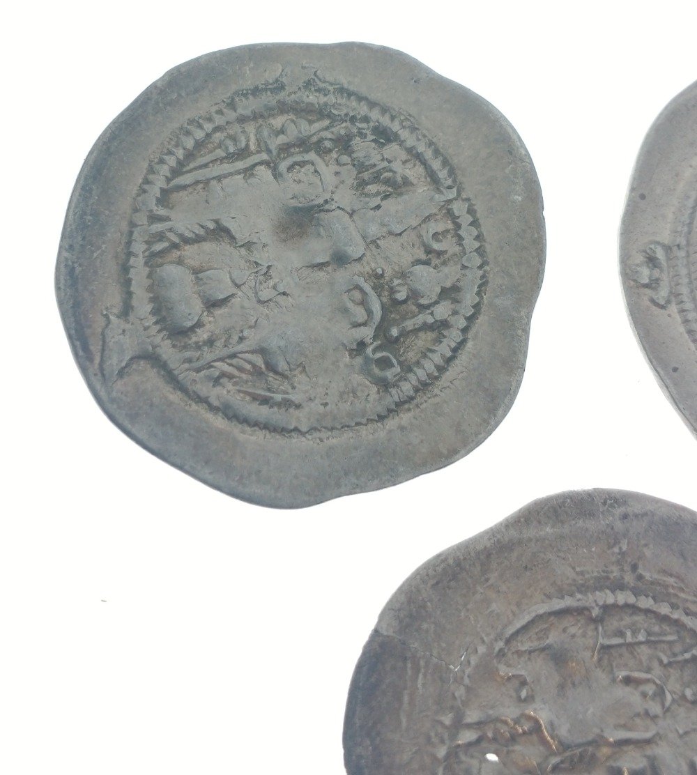 Three large very old HAMMERED COINS - diameter 3cm approx, each coin has a different hammer - Image 10 of 12