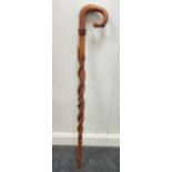 UNUSUAL! A beautiful vintage HANDMADE walking stick with three carved serpents or snakes twisting