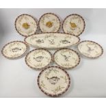 Eight EJD BODLEY fish plates, each with a different fish design, and large salmon platter (57cm