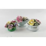 A small vintage grouping of two THORLEYS posy bowls (tallest 9cm) and one CROWN STAFFORDSHIRE