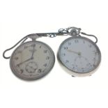 Two old white metal POCKET WATCHES, one a SEKONDA with a broken face with a locomotive train