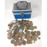 A good selection of WORLD coins within a small handled box to include British, French, Italian,