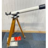 Denhill Astronomical telescope with wooden tripod stand and 3 manuals