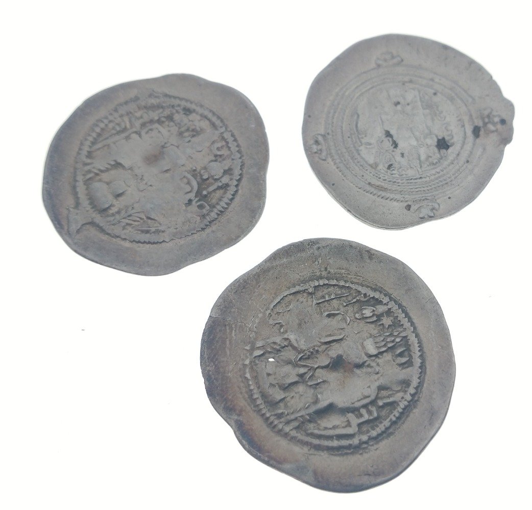 Three large very old HAMMERED COINS - diameter 3cm approx, each coin has a different hammer - Image 7 of 12