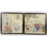 A pair of vintage Japanese watercolours on silk - dimensions 15" x 14"