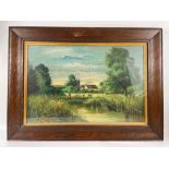 Framed ORIGINAL oil on canvas farm scene signed A Vernaeau 1916 ( Belgian Artist) frame dimensions
