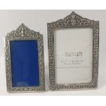 TWO VINTAGE STERLING SILVER stamped photograph identical pattern frames in Burmese style, the