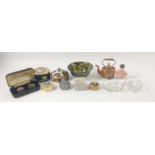 A collection of small VINTAGE pill/trinket boxes to included John Jenkins 24kt gold, wood, glass,