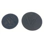 EAST INDIA COMPANY Two 1770 and 175? Netherlands East Indies Duit Copper Coins - weight larger