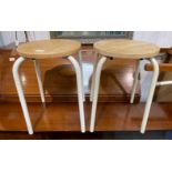 Two small pine topped kitchen stacking stools - 30cm diameter x 44cm height