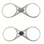 A most unusual 2 part ring, one side diamonds (tested), the other a blue stone surrounded by