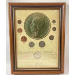 Framed Coin Set - The coins of King George V - frame dimensions 33cm x 25cm approx