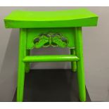 ORIENTAL unusual decorative green lacquered based stool