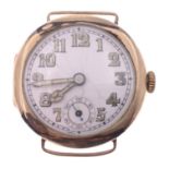 A VINTAGE 375 stamped yellow gold cased large faced wristwatch, could not be wound at time of