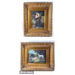 A Pair of Victorian style English School oil paintings within SUBSTANTIAL gilt stucco frames - a