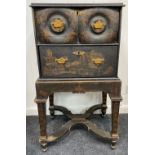 FABULOUS PATINA! A CHINESE c18th century antique lacquer two drawer cabinet raised on four leg