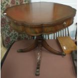An American pedestal card/gaming table with drawer and 4 metal claw feet 76x76x71cm