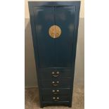 ORIENTAL decorative blue- distressed traditional design lacquered blue based two door and four