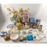 A mixed ceramic box FULL of quality items, paper weights, scent glass bottles etc