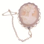 A 9ct stamped yellow gold antique framed CAMEO BROOCH - dimensions 3.5cm height x 2.5cm wide