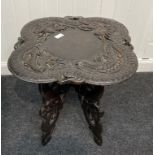 An early c20th century small traditional VINTAGE INDIAN square hand carved dark wooden table -