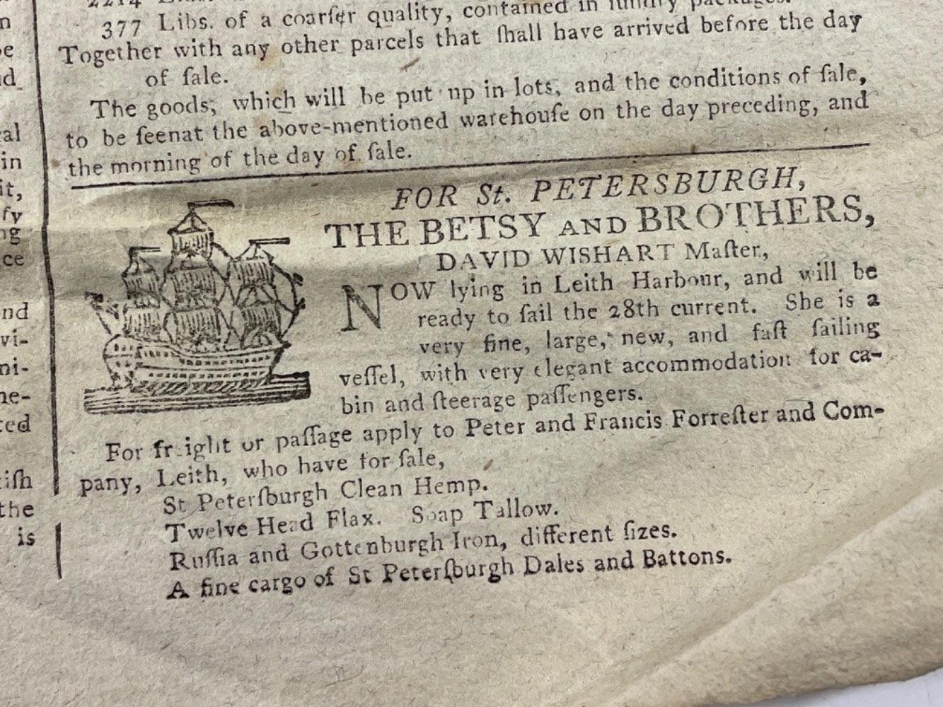 An antique newspaper - THE CALEDONIAN MERCURY from August 23rd 1784 complete with front page - Image 5 of 7
