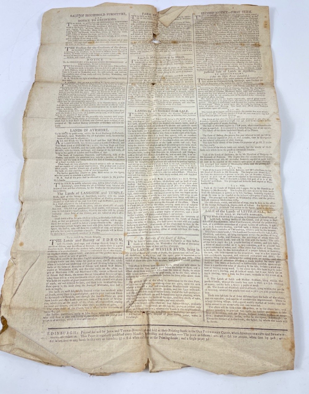 An antique newspaper - THE CALEDONIAN MERCURY from August 23rd 1784 complete with front page - Image 7 of 7