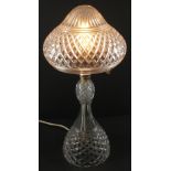 A VINTAGE cut-glass c1930's table lamp with cut-glass shade complete with flex and plug and