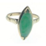 18 carat stamped gold ring size M, set with oval green jadeite style stone, gross weight 2.90g