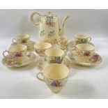 A NICE vintage 6 cup coffee set by UNICORN Thomas Hughes and Son Ltd - 14 pieces - 5 saucers -