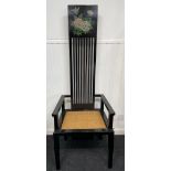 UNUSUAL ! An ORIENTAL HIGHLY decorative black lacquered high backed oriental seat with a nice