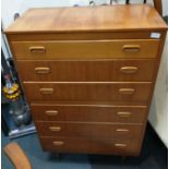 A six drawer RETRO 1970's teak chest of drawers 78cm x 115cm x 42cm depth