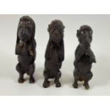 HAND CARVED Hear No evil, See No evil Speak No evil wooden figurines tallest 8cm approx