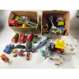 Collection of play-worn Dinky Toys in two boxes to include The Star Ship Enterprise, Leopard Tank,