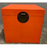 ORIENTAL decorative orange lacquered based two wooden boxes set which fit inside each other -