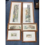 A set of six charming rural French ink and watercolour framed pictures bought in Peebles in the