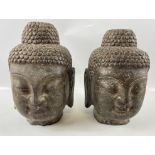 SIMPLY FABULOUS! A pair of SUBSTANTIAL DECORATIVE solid stone BUDDAH heads hand carved in great