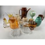 Assorted box containing Royal Doulton milk jug [4in] a Maling green floral vase [6.1/2 in] Glass