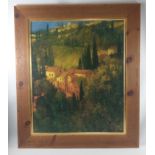 Large print of a Tuscany scene in thick antique pine frame