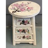 ORIENTAL decorative off-white traditional floral design lacquered white based stool/storage