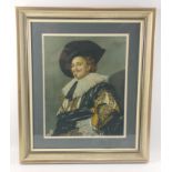 A colour framed print of THE LAUGHING CAVALIER by Frans Hals, frame size 59x40cm, visible work