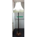 A VINTAGE oak floor lamp with large shade - 6.5ft height approx