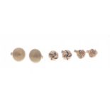 Three pairs of gold stud earrings - 1 pair of 750 (gross weight 5.0g) plus 2 pairs of 9ct knotted