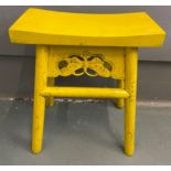 ORIENTAL unusual decorative yellow lacquered based stool - unused item from storage