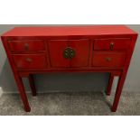 STATEMENT PIECE ! - An ORIENTAL HIGHLY decorative red based distressed-painted lacquered large