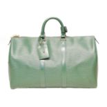 A Louis Vuitton green Epi Keepall 45 luggage bag,