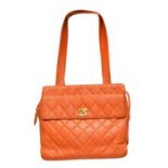 A Chanel Front Pocket Turnlock Tote Shoulder Bag,